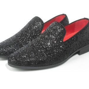 Black Glitter Loafers